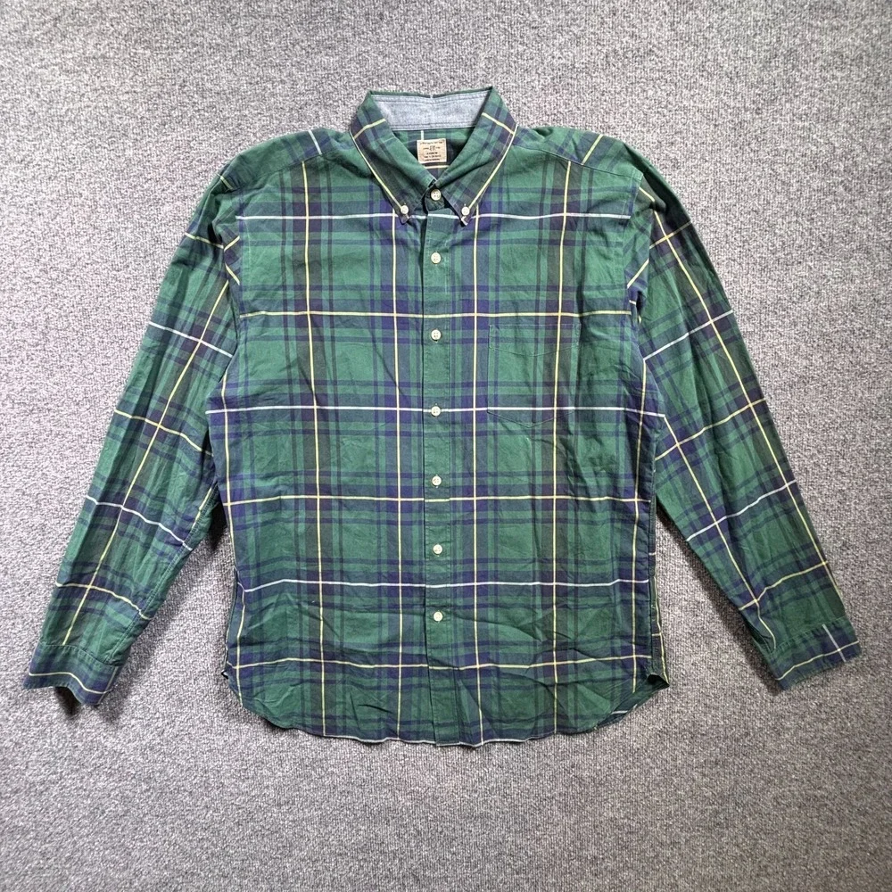 J.Crew Ludlow Mens 16.5 Green Plaid Cotton Button-Up Dress Shirt 28213